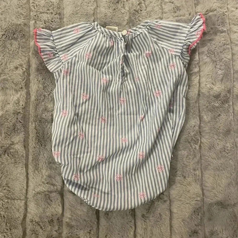 3 Months Osh Kosh B'Gosh Blue Stripes W/ Pink Flowers One Piece